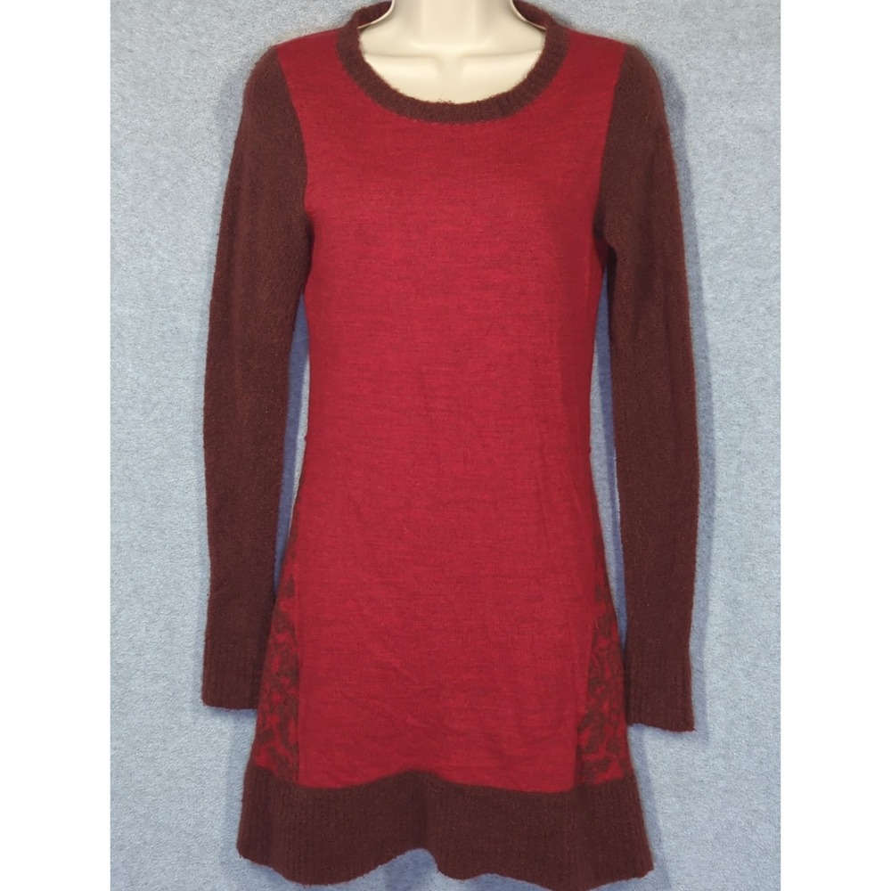 Toad & Co LUCIANNA Merino Wool Sweater Dress M Red Brown Boucle Cabincore Cozy